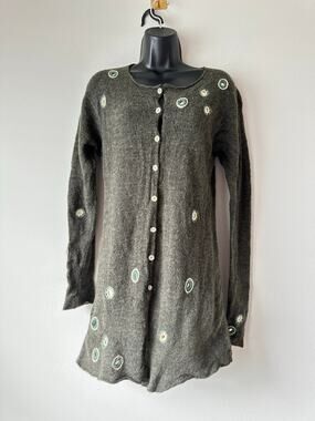 Boho Artisan Wool Feel Embellished Long Cardigan Fairy Grunge Lagenlook M/L